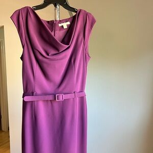 Purple Banana Republic workwear dress, cowl neck, cap sleeves and matching belt